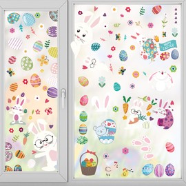 ALIBBON 9 Sheet Easter Window Clings Cartoon Easter Bunny Window Stickers for Glass Easter Eggs Non Adhesive Window Stickers Decals Spring Flower Static Cling for Easter Spring Window Decoration