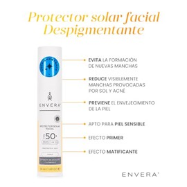ENVERA | Protector Solar Facial Despigmentante SPF 50+ 2 En 1 | Bloqueador Solar Facial Oil Control Toque Seco + Primer Toque Seco | Acabado Mate Mous
