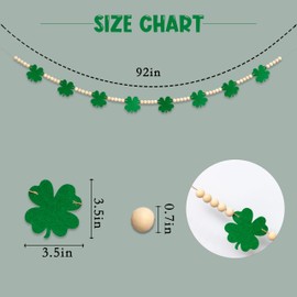 HUXFANG St. Patrick's Day Decorations-Green Felt Shamrocks Wood Beads Garland for St.Patrick's Day Decor,Clover Garland Banner for Home Mantel,St Paddys Day Irish Party supplies