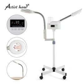 Artist Hand 2IN1 Hot Facial Steamer 5X LED Magnifying Lamp UV Ozone LCD Skin Care Salon Spa