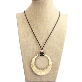 Popeoiuh Leather Necklace for Women Men Teen Vintage Boho Choker Necklace Gold Alloy Simple Ring Statement Pendant Necklace with Black Leather Rope