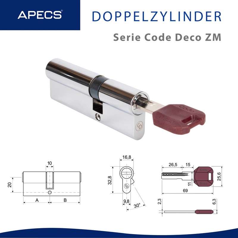 APECS CodeDeco ZM-100 (50/50) Double Cylinder Lock with 5 Keys