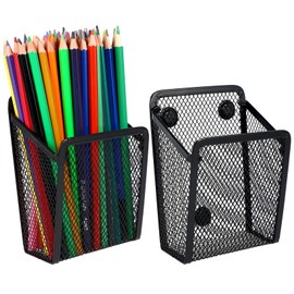 BJBJJIU Magnetic Storage Basket, Pack of 2 Magnetic Pen Holder, Metal Mesh Desk Organiser, Magnetic Black, for Fridge, Office Supplies (2 Magnetic Pen Holders)