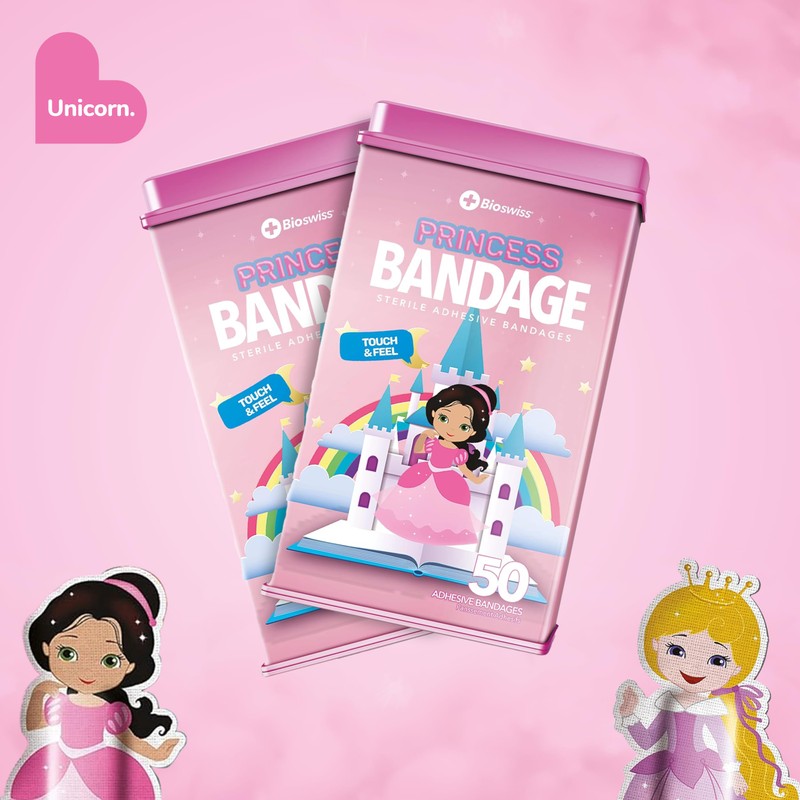 BioSwiss Bandages, Princess Shaped Self Adhesive Bandage, Latex Free Sterile