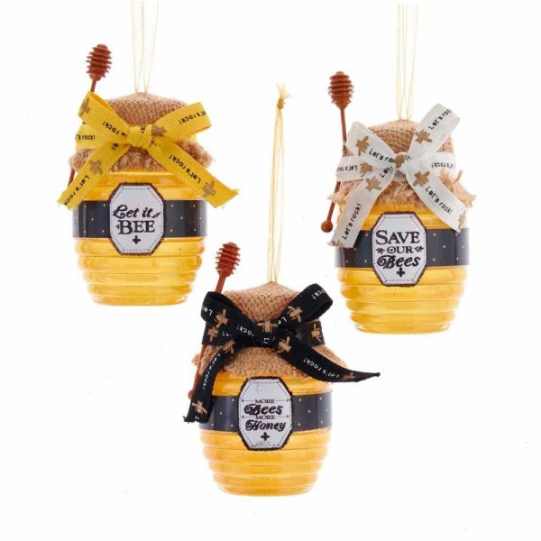 KURT ADLER SET OF 3 YELLOW & BLACK HONEY JAR