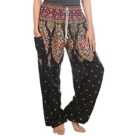 LOFBAZ Harem Pants for Women Yoga Boho Hippie Clothing Palazzo Bohemian Beach Maternity Pajama Indian Travel Gypsy Clothes Floral 2 Black 4XL