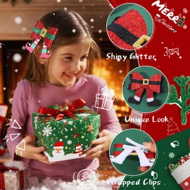 Christmas Hair Clips,Glitter Red Hair Bow for Girls Christmas Hair Bows Accessories，Sequins Holiday Headdress for Women Xmas Present