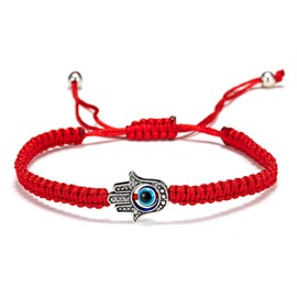 Fesciory Evil Eye Bracelets for Women, 2Pcs Adjustable Red String, 7 Knots Braided Lucky Thread, Hamsa Hand Amulet Bracelets for Men Women Jewelry Gifts (Hand 1pc)