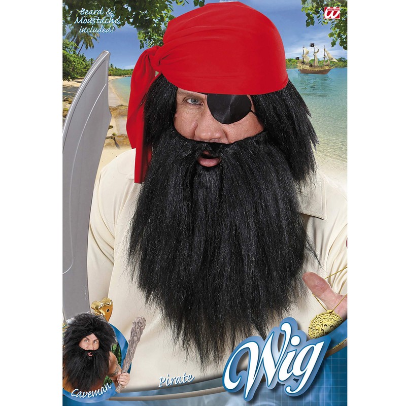 Mens Black Caveman - Pirate withBeard Wig for Hair Accessory