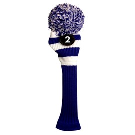 Majek #2, 3, 4 Hybrid Combo Pack Rescue Utility Blue & White Golf Headcover Knit Pom Pom Retro Classic Vintage Head Cover