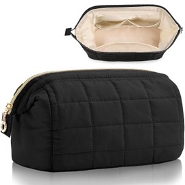 Neceser Grande,Neceser de Viaje,Cosmetiquera para Maquillaje,Portátil,Neceser de Gran Apertura con Acolchado Esponjoso y Acolchado Rectangular,Neceser de Gran Apertura para Mujer,Negro