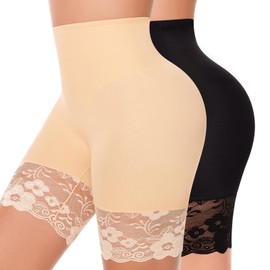 Kitfore Tummy Control Underpants Women's Lightweight Tummy Control Shapewear Bodice Pants Lace Bodice Pants Leggings Body Shaper Bodice Pants, Black and beige, M