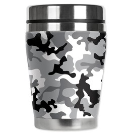 Mugzie brand 10-Ounce Mini Travel Mug with Insulated Wetsuit Cover - Grey Camouflage