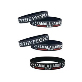 A-yeite 4-5 Pcs Kamala Harris 2024 President Vote Campaign Rubber Bracelets for Men Women Inspirational Motivational Wristbands Harris Silicone Bracelets Jewelry (5pcs black)