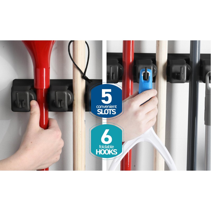 Mop and Broom Holder Wall Mount - Garage Storage Organizer