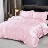 Guchuang Bedding Pink Silk Bedding Set with Ruffle Duvet Cover