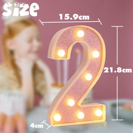 DyingSwan LED Marquee Numbers, 2025 Light Up Numbers for Party, Small Light Up Letters, Battery Powered Lighted Number for Birthday or Home Decor (Pink Glitter 2)