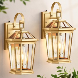 VIANIS Dusk to Dawn Outdoor Wall Lanterns, Modern Golden Exterior Lighting Fixtures Wall Mount Sconces, 100% Aluminum Waterproof Gold Porch Lights, Outside Coach Lantern for House Patio Garage, 2-Pack