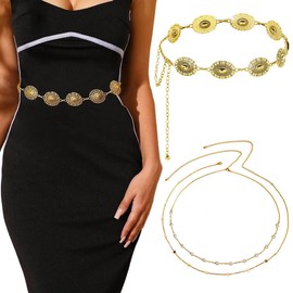 REYOK Western Metal Concho Belt, Adjustable Metal Waist Chain, for Dresses, Jeans, Western Cowgirl Waist Left Belt, Oval Metal Concho Belt, c