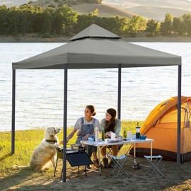 Yescom 10x10Ft UV30+ Gazebo Replacement Top for 2 Tier Outdoor Canopy Cover Patio Backyard Party Deck Gray