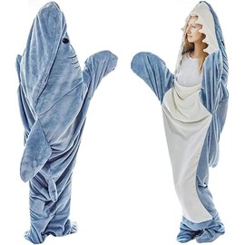 Shark Blanket, Super Soft Cozy Flannel Sleeping Bag, Shark Blanket Hoodie, Wearable Shark Blanket Onesie Suit for Height Less Than 188cm(Blue)