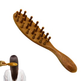 Dragon & Phoenix Sandalwood 22 Nails Long Handle Massage Comb, Fine Workmanship Wooden Massage Comb Supplies, Moderate Size Comfortable to Hold Suitable for Hair Care