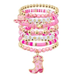 Western Bracelets for Women Stackable Country Concert Outfits for Women Beaded Stretch Bracelets with Hat and Boots Charms Boho Summer Beach Jewelry Accessories 2025