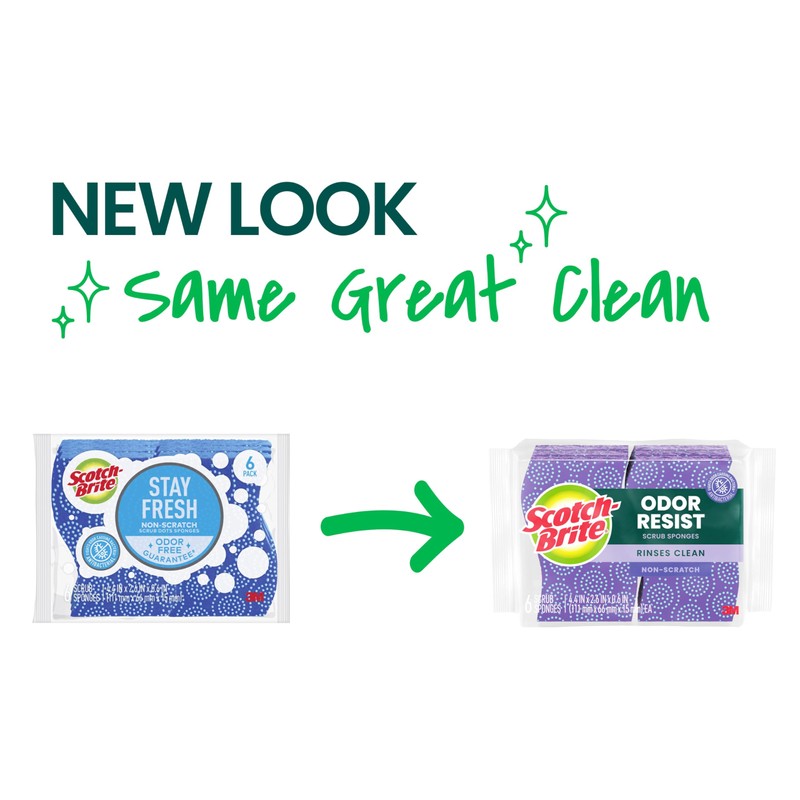 Scotch-Brite Odor Resist Non-Scratch Scrub Sponge, Dishwasher-Safe Kitchen Sponges that