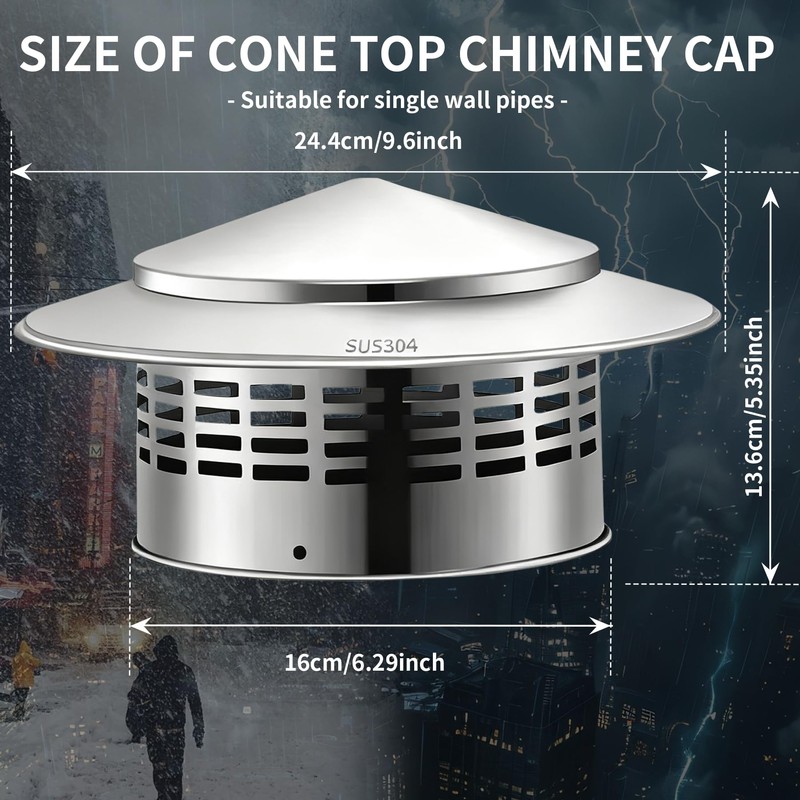 YAQAERIO 6 InchRound Chimney Cap – 304 Stainless Steel Vent