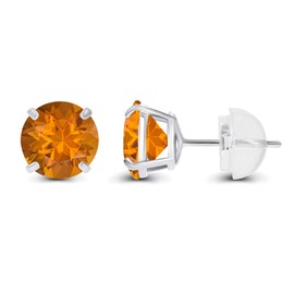 Sterling Silver 6mm Round Natural Maderia Citrine November Birthstone Prong Set Stud Earrings For Women