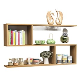 Floating Shelf Wooden Floating Shelves for Wall, Modern Wall Mounted Shelves Bookshelf for Living Room Study Room Office 60x12x49.6 cm