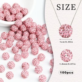 U-LIAN 100 pcs 10mm Rhinestone Beads Pink Shiny Round Disco Ball Beads Bulk Polymer Clay Rhinestone Beads Round Crystal Diamond Beads for Bracelet Necklace Earring Jewelry Making