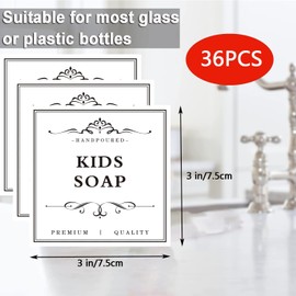 36 etiquetas impermeables impresas para botellas de champú y acondicionador, dispensador de jabón de baño, etiquetas adhesivas de organización, color blanco