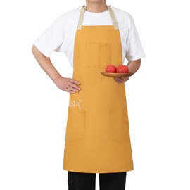 Pincy Soft Cotton Apron - Unisex Adjustable Bib Apron, Art Apron with Embroidered, Great for Florist and Kitchen (Yellow)