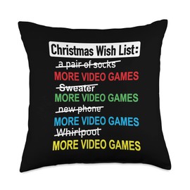 Christmas Wish List Video Games - Christmas Wish List Gamer Throw Pillow