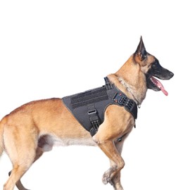 ICEFANG GN1 Reflective Tactical Dog Harness X-Large Sized, MOLLE K9 Dog Vest with 2X Metal Buckles,Adjustable Pet Harness, No Pulling Front Leash Clip (X-Large (Pack of 1), Black)