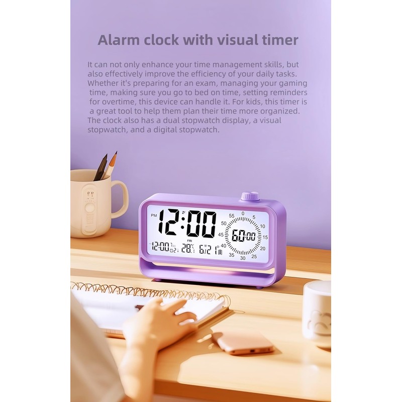 YHFITN Digital Alarm Clock Night Light Visual Timer, LCD Time