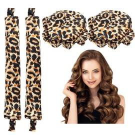 Curls without heat, 2 pieces, curly hair, women, no heat, curls made of silk, night curls, DIY styling for short and long hair (leopard pattern)