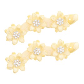 3.75 inch Long Yellow Flowered Banana Clip with Diamonds for Women- Set of 2
