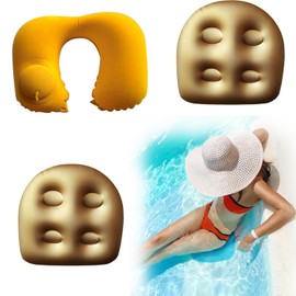 Spa and Hot Tub Booster Seat Pad with Suction Cup, Back Support Bath Spa Pad（2PCS），Ultralight Inflatable Neck Pillow（1PCS） for Bathtub, Massage, Spa, Adults（Gold）