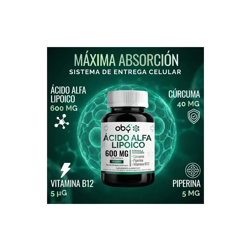 Ácido Alfa Lipoico Cúrcuma Vitamina B12 Energía Bienestar Oby Cápsulas