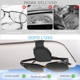 Glasses Holder for Car Sun Visor, Magnetic Leather Glasses Holder Clip, Double Layer Car Visor Glasses Holder, Car Accessories for Men and Women Interior, Glasses Holder (Simple Black)