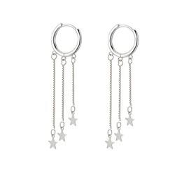 SLUYNZ 925 Sterling Silver Star Hoop Earrings Dangle Chain for Women Star Huggie Earrings Tassrl Earrings Drop