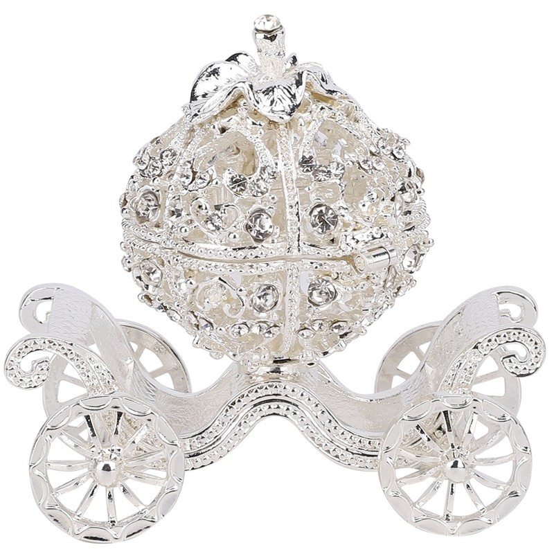 Rhinestone Decorated Pumpkin Carriage Jewelry Box Metal Crafts Gift Tabletop
