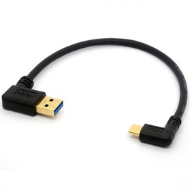 BSHTU Gold Plated Angled USB C Cable Extension 90 Degree Type C to USB 3.0 Right Angle Male Converter Data Sync Charging USB-C Adapter Cord (USB 3.0 Left)