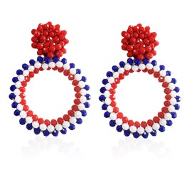 4th of July Earrings for Women: Memorial Day Patriotic Stud Red White and Blue Dangle American Flag Jewelry