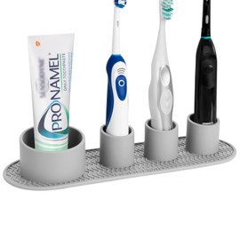 Linkidea Electric Toothbrush Holder, Silicone Tooth Brush Stand, Countertop 4 Slots Electric Toothbrush Holder Organizer Compatible with Oral-B DB4010, Pro 100 CrossAction, Spinbrush Pro (Grey)