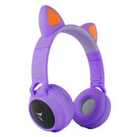 TECHMADE Bluetooth Headphones | Cat Ear Headphones with LED with Microphone for IOS/Android/PC/Laptop/Tablet Purple