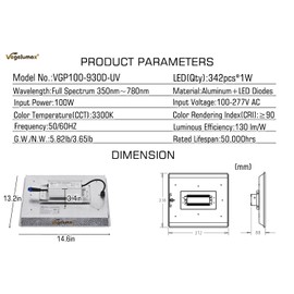Vegelumax 100Watt LED Plant Grow Lamp,Including UV IR Diodes,Sunlike Full Spectrum Growing Light for Hydroponic Indoor Seeding Veg Bloom Commercial Grow Greenhouse 4x2 4x4 Plant Tent,Power Dimmable