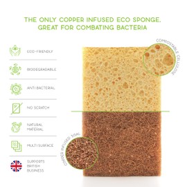 Biodegradable Cellulose and Copper Infused Washing Up Sponges and Cloths Antibacterial Sisal Sponge and Super Absorbent Cloth Vegan Dish Scrubber Kitchen Accessories 5+5 Pack